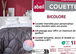 Abeil Couette tempérée 220 x 240 cm bicolore polyester gris et blanc Sale