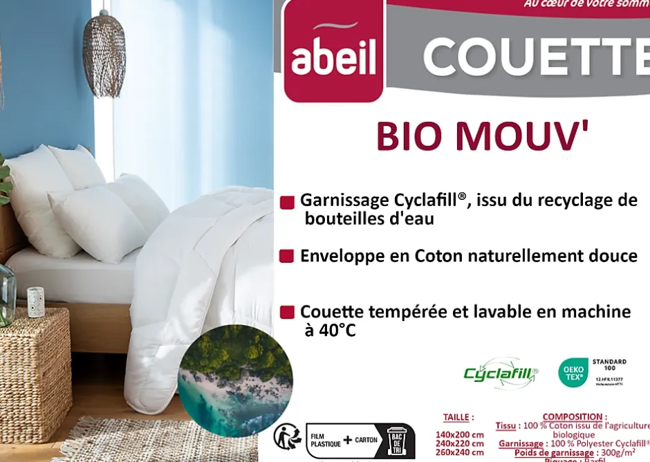 Abeil Couette tempérée 240 x 260 cm coton blanc Outlet
