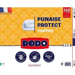 Dodo Couette tempérée 240x260 cm - 2 personnes - Protection anti punaise, anti acarien - 300G/m² - Blanc - Fabriqué en France