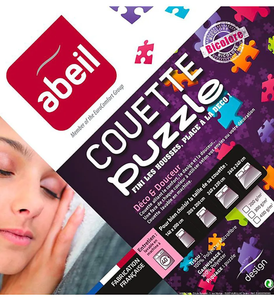 Abeil Couette tempérée Gris et blanc 300g 140 x 200 pour lit 1 place