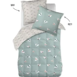 L'Effet Papillon Couette toutes dimensions "Petits Papiers" Réversible 100% Coton / 57 Fils/cm² - - 140 x 200 cm pour lit 1 place