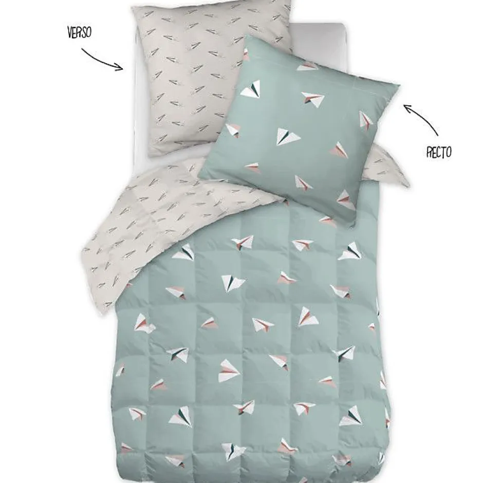 L'Effet Papillon Couette toutes dimensions "Petits Papiers" Réversible 100% Coton / 57 Fils/cm² - - 140 x 200 cm pour lit 1 place