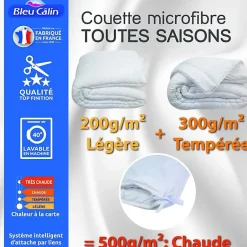 Bleu Calin Couette toutes saisons microfibre 140 x 200 cm pour lit 1 place 90 x 190 cm New