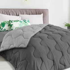 IDMarket Couette 220x240 CM ABBY bicolore gris clair et gris 300 gr