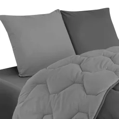 IDMarket Couette 220x240 CM ABBY bicolore gris clair et gris 300 gr + 2 oreillers