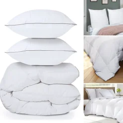 IDMarket Couette 220x240 CM AELA en plume d'oie anti acarien 500 gr + 2 oreillers