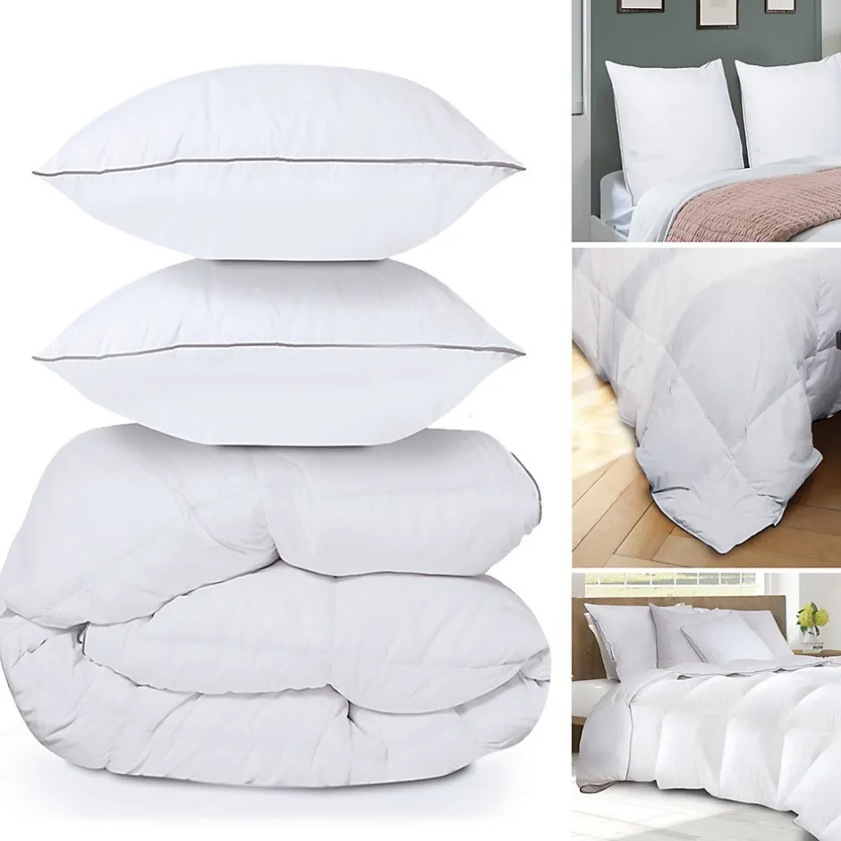 IDMarket Couette 220x240 CM AELA en plume d'oie anti acarien 500 gr + 2 oreillers