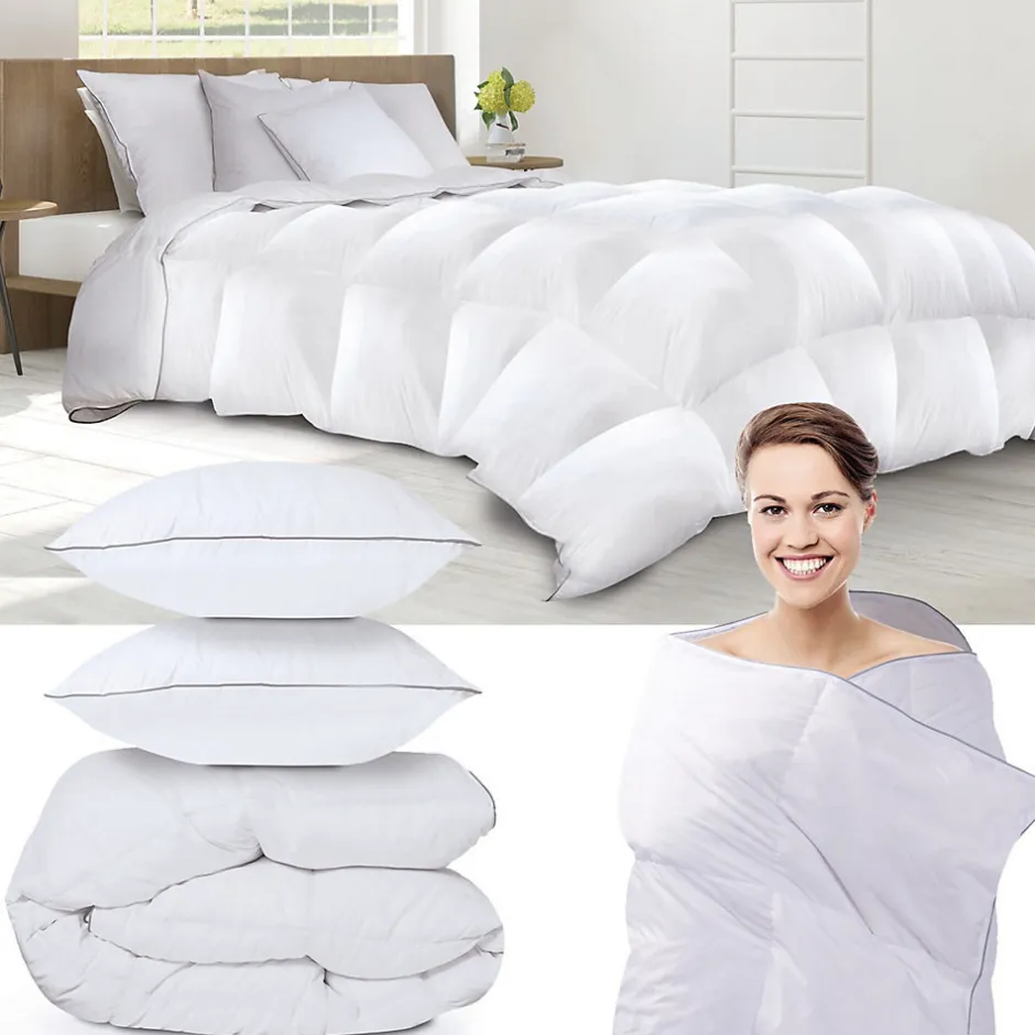 IDMarket Couette 220x240 CM AELA en plume d'oie anti acarien 500 gr + 2 oreillers