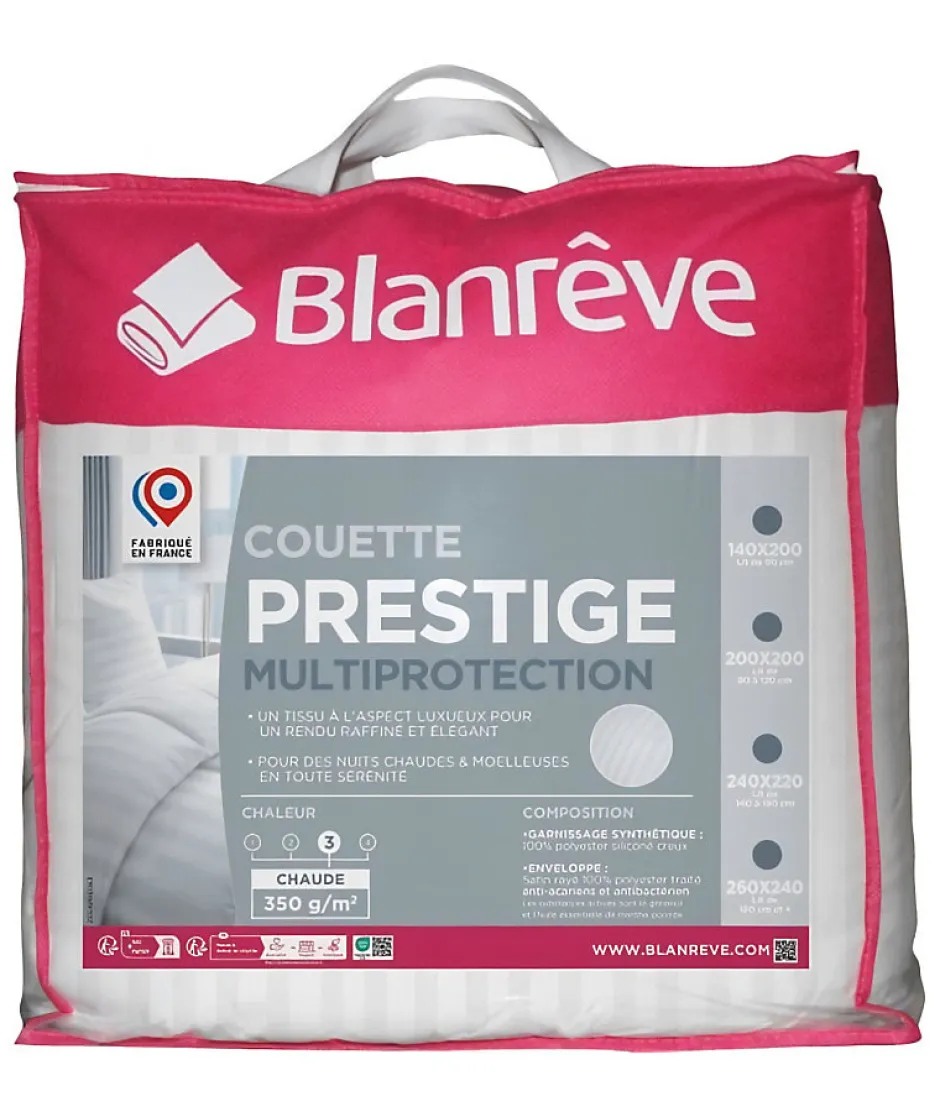 Blanreve Couette 240x260 cm PRESTIGE Multiprotection - 100% Polyester - 2 Personnes - Satin rayé New