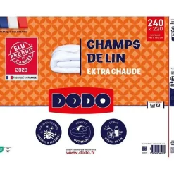 Dodo Couette 220x240 cm CHAMPS DE LIN - Chaude - 450G/m² - Couette 2 personnes -Douce et Chaude -Anti-acariens Antibactériens