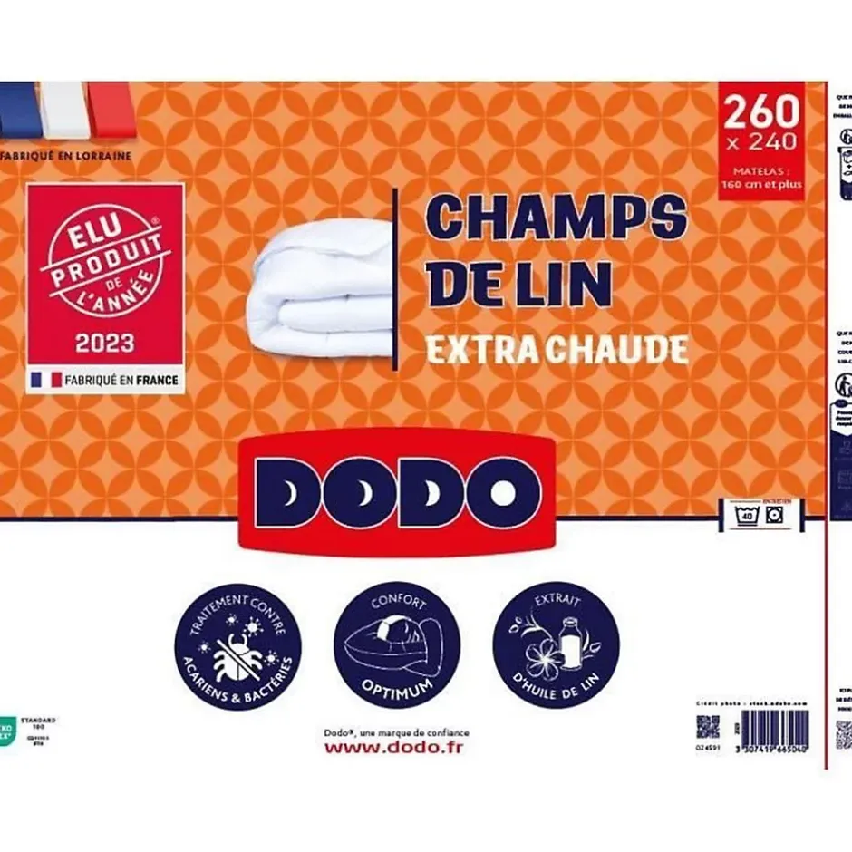 Dodo Couette 240x260 cm CHAMPS DE LIN - Chaude - 450G/m² - Couette 2 personnes -Douce et Chaude -Anti-acariens Antibactériens Online