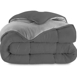 IDMarket Couette 220x240 CM ZOE polaire biface gris clair et gris 400 gr Discount