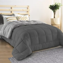 IDMarket Couette 220x240 CM ZOE polaire biface gris clair et gris 400 gr Discount