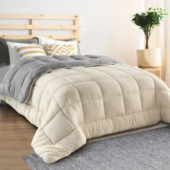 IDMarket Couette 200x200 CM ZOE polaire biface gris et crème 400 gr