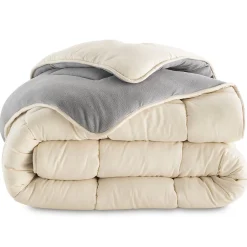 IDMarket Couette 200x200 CM ZOE polaire biface gris et crème 400 gr