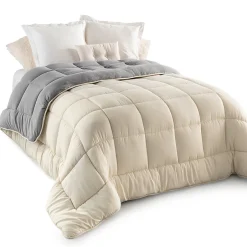 IDMarket Couette 200x200 CM ZOE polaire biface gris et crème 400 gr