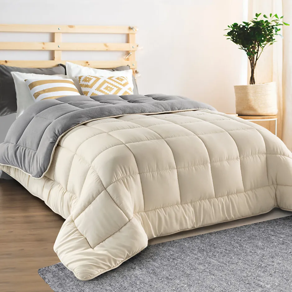IDMarket Couette 220x240 CM ZOE polaire biface gris et crème 400 gr
