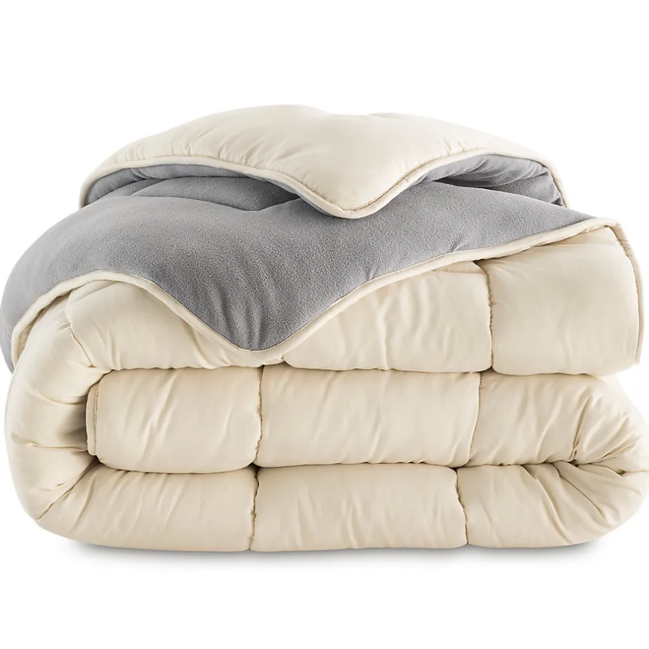 IDMarket Couette 220x240 CM ZOE polaire biface gris et crème 400 gr