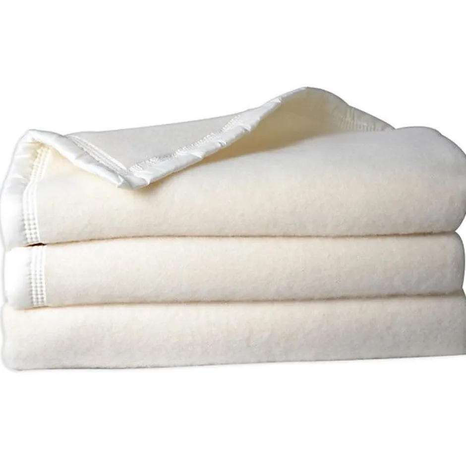 Toison d'Or Couverture 100% Pure Laine Vierge Double face "Volta" 500 gr/m² - Volta Naturel Blanchi - 240 x 300 cm