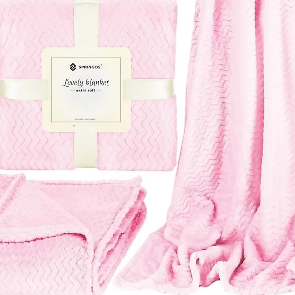 Springos Couverture - - Couvre-lit 160x200 cm - Douceur extra soft - Motif zigzag - Rose