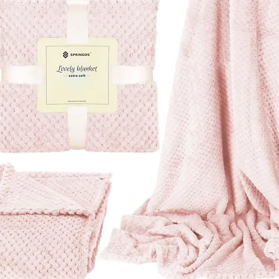 Springos Couverture - - 200x220 cm - Douce - Rose - Polyester avec texture Best