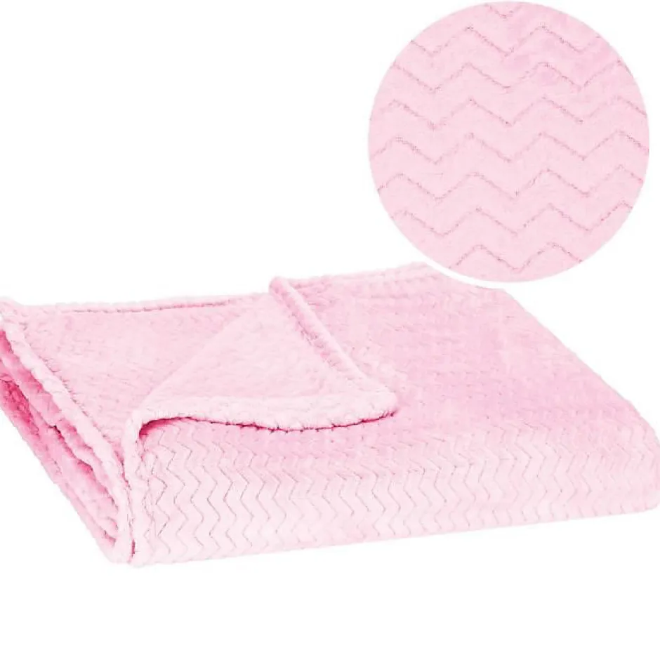 Springos Couverture - - Zigzag - 70 x 160 cm - Polyester - Rose bébé