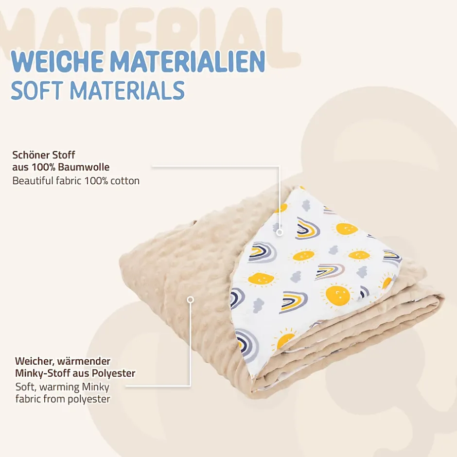 Joyz Couverture bébé moelleuse 84x84 cm beige motif arc-en-ciel en coton/polyester lavable à machine Hot
