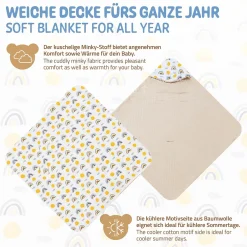 Joyz Couverture bébé moelleuse 84x84 cm beige motif arc-en-ciel en coton/polyester lavable à machine Hot