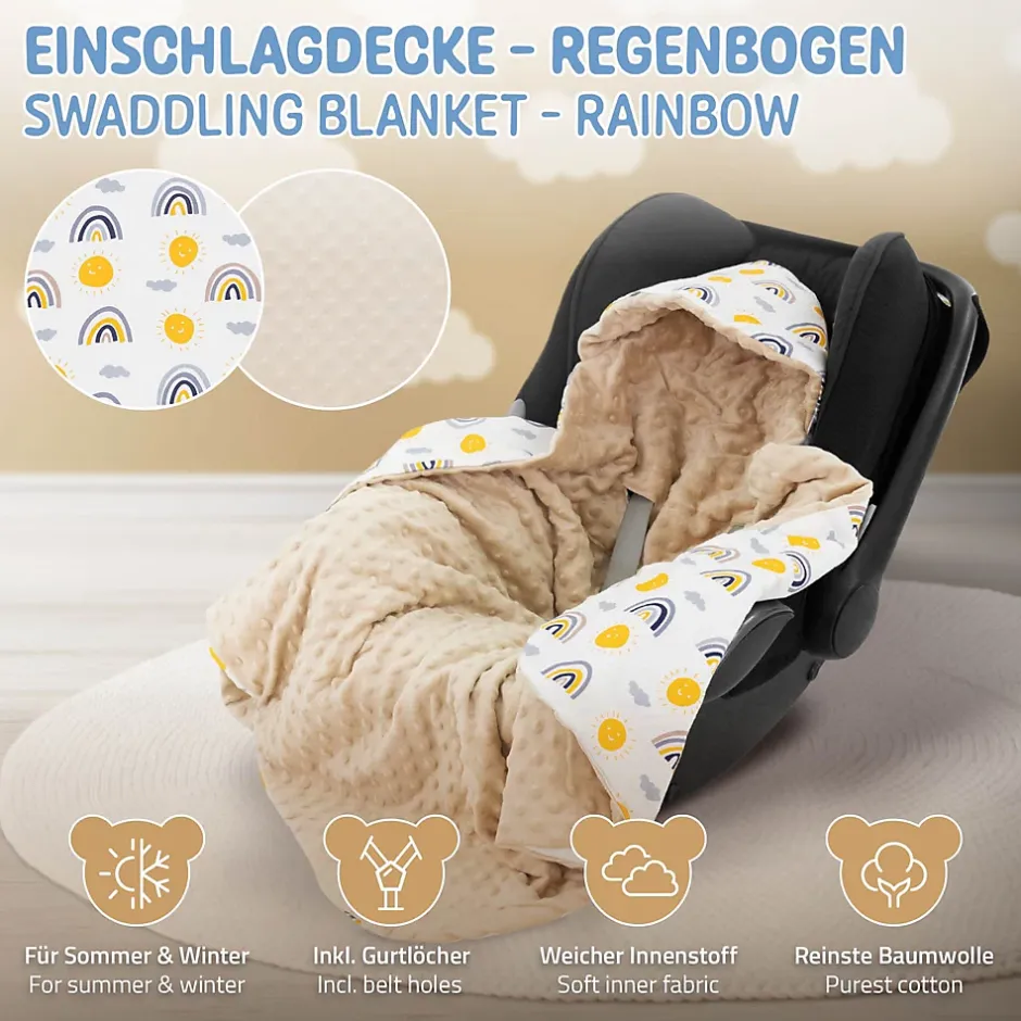 Joyz Couverture bébé moelleuse 84x84 cm beige motif arc-en-ciel en coton/polyester lavable à machine Hot
