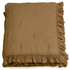 Linnea Couverture courtepointe en mousseline de coton 150x150 cm + 5 cm ELZA marron foin New