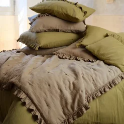 Linnea Couverture courtepointe en mousseline de coton 150x150 cm + 5 cm ELZA marron camel New