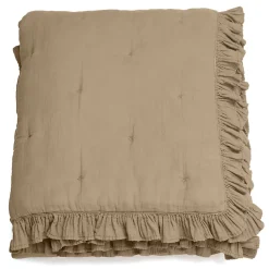 Linnea Couverture courtepointe en mousseline de coton 150x150 cm + 5 cm ELZA marron camel New