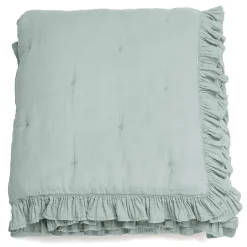 Linnea Couverture courtepointe en mousseline de coton 150x150 cm + 5 cm ELZA gris lichen