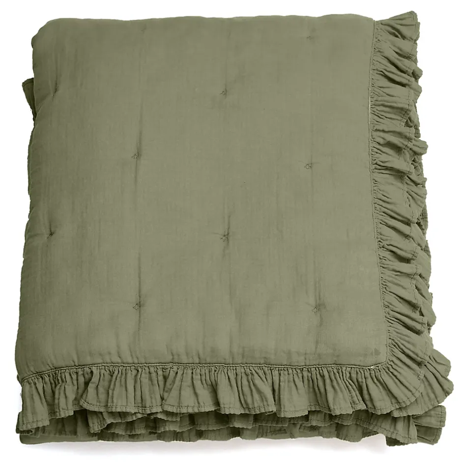 Linnea Couverture courtepointe en mousseline de coton 150x150 cm + 5 cm ELZA vert mousse New