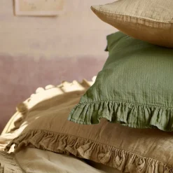 Linnea Couverture courtepointe en mousseline de coton 150x150 cm + 5 cm ELZA vert mousse New