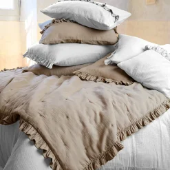 Linnea Couverture courtepointe en mousseline de coton 150x150 cm + 5 cm ELZA blanc neige