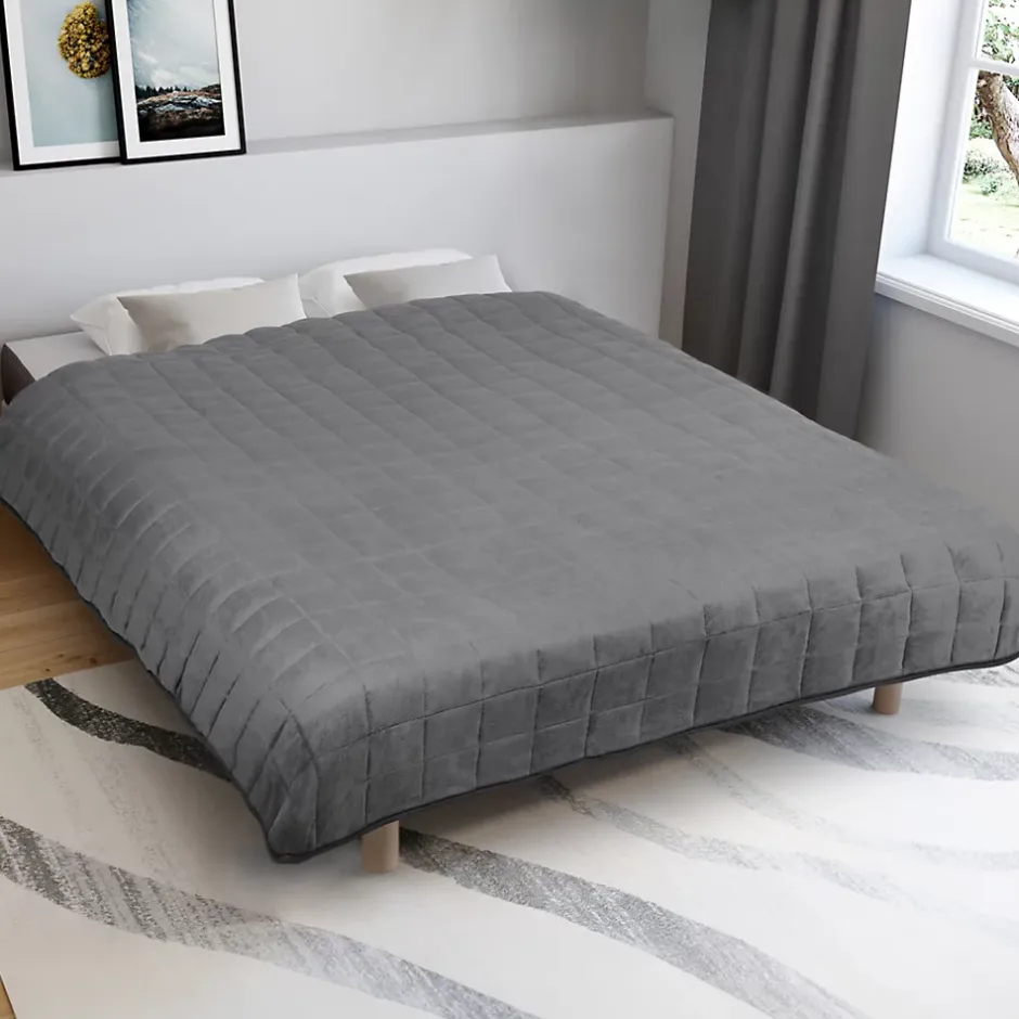 IDMarket Couverture lestée 150x200 CM CELESTE bicolore gris clair et gris 7 kg Discount