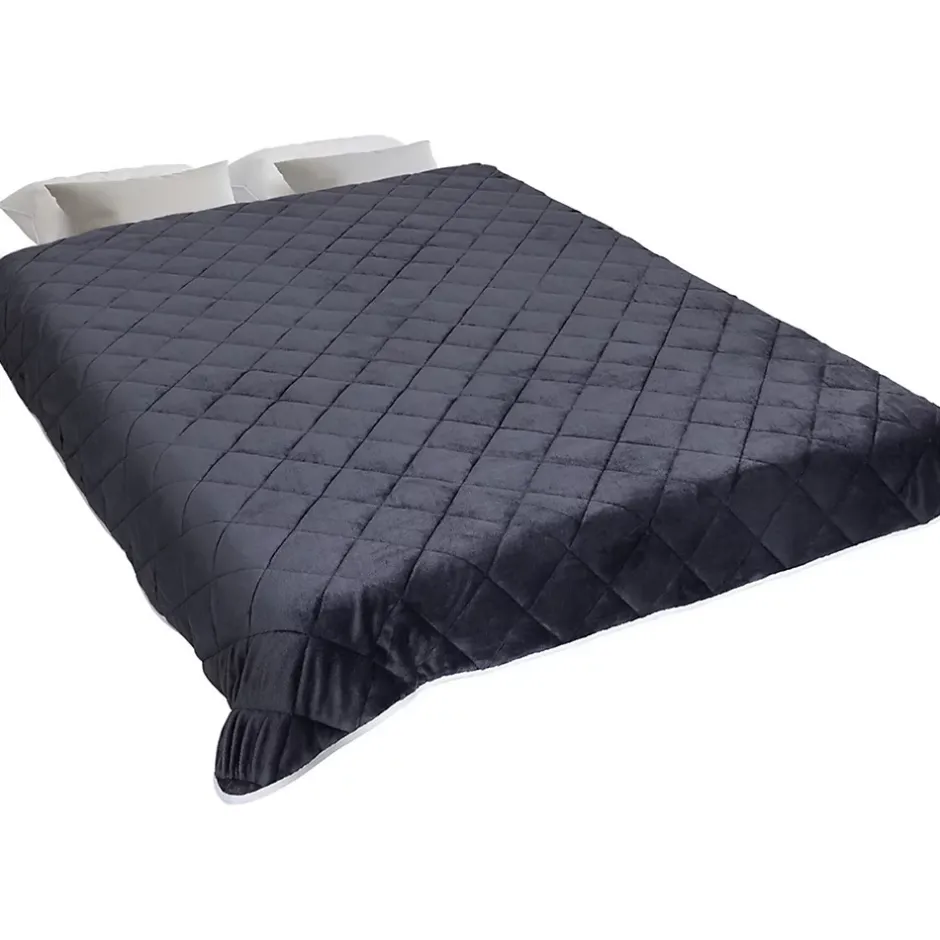 IDMarket Couverture lestée 150x200 CM CELESTE biface polaire gris et blanc 7 kg