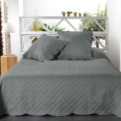 Linder Couverture molletonné surpiquage graphique (250x260 cm - Gris Foncé)