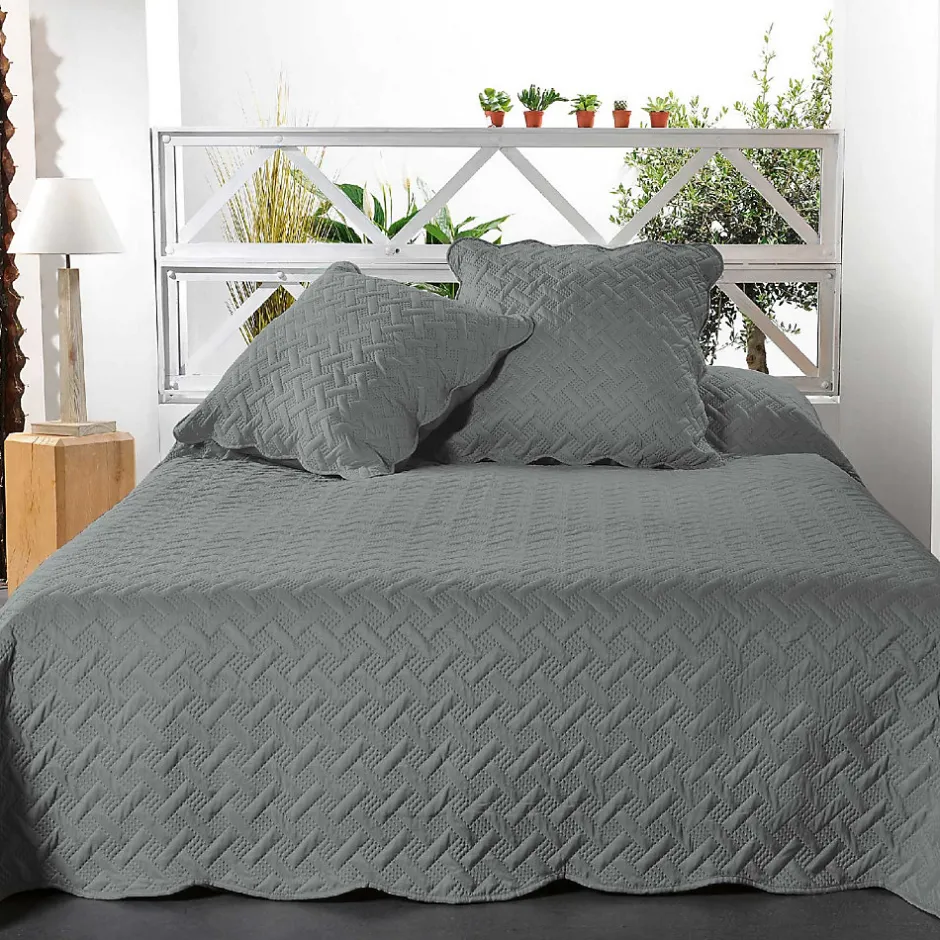 Linder Couverture molletonné surpiquage graphique (230x250 cm - Gris Foncé)