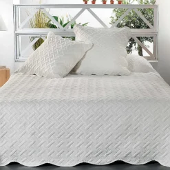 Linder Couverture molletonné surpiquage graphique (150x150 cm - Blanc cassé)