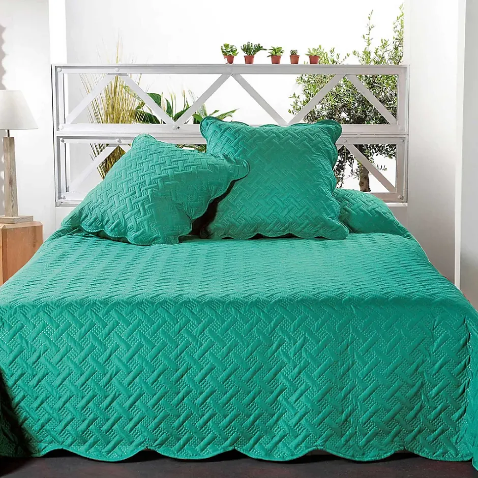 Couverture molletonné surpiquage graphique (250x260 cm - Vert) Sale