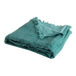 Sacasa Couverture plaid 100% coton bleu turquoise avec franges 130x170cm BITALD -