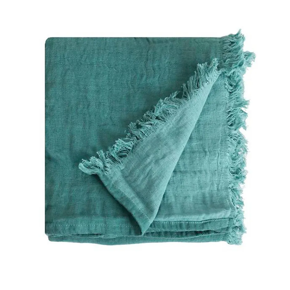 Sacasa Couverture plaid 100% coton bleu turquoise avec franges 130x170cm BITALD -