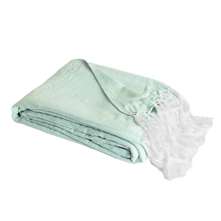 Sacasa Couverture plaid 100% coton bleu turquoise avec franges 180x220cm ZIGORA - Outlet