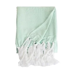 Sacasa Couverture plaid 100% coton bleu turquoise avec franges 180x220cm ZIGORA - Outlet