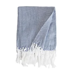 Sacasa Couverture plaid 100% coton bleu marine avec franges 180x220cm ZIGORA -