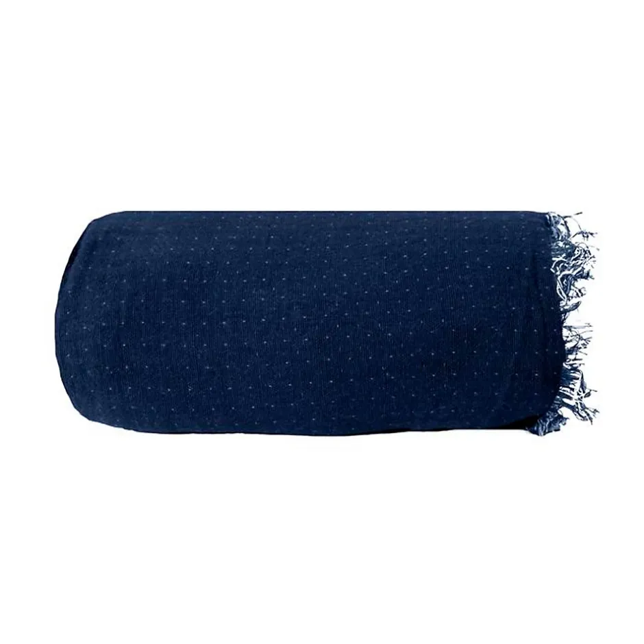 Sacasa Couverture plaid 100% coton bleu marine avec franges 130x170cm BITALD - Outlet
