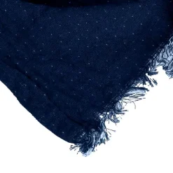 Sacasa Couverture plaid 100% coton bleu marine avec franges 130x170cm BITALD - Outlet