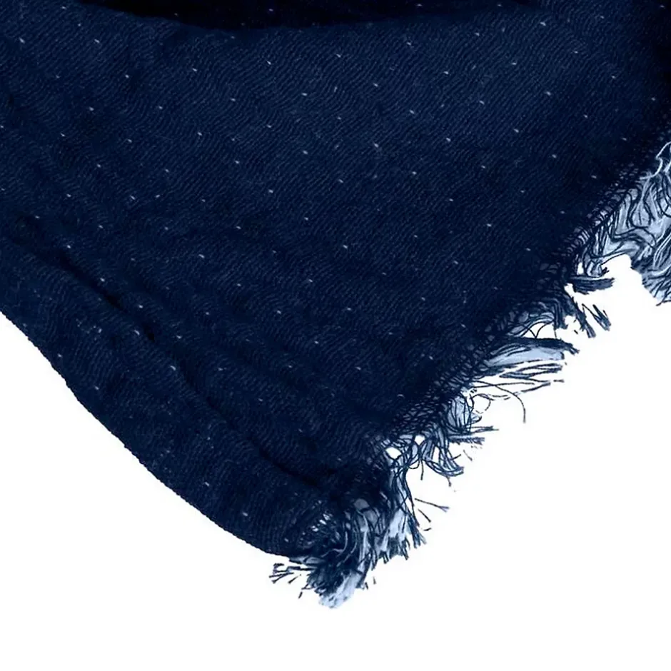 Sacasa Couverture plaid 100% coton bleu marine avec franges 130x170cm BITALD - Outlet